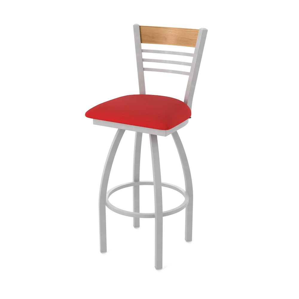 25" Swivel Counter Stool, Anodized Nickel Finish, Medium Back, Canter Red Seat. Picture 1