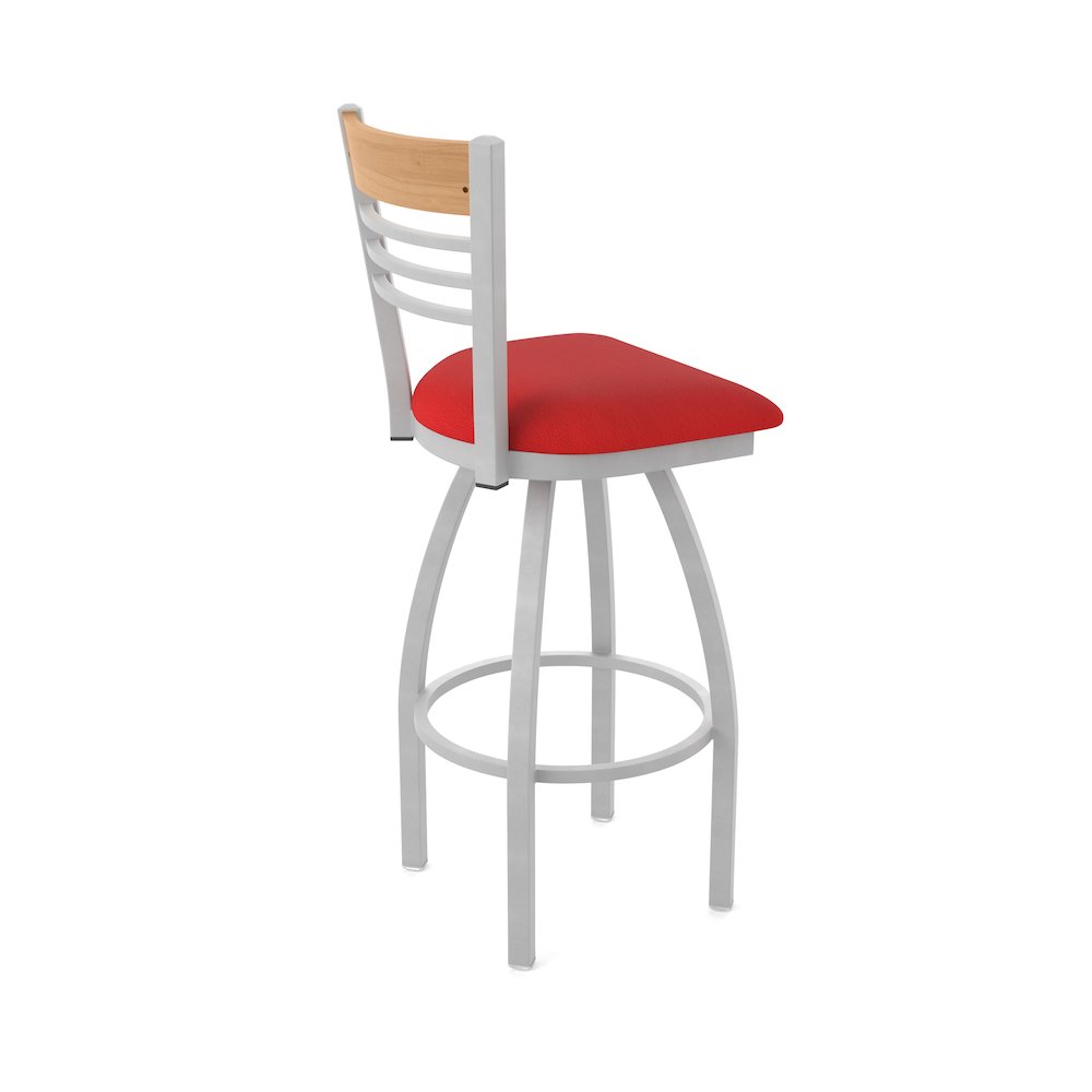 25" Swivel Counter Stool, Anodized Nickel Finish, Medium Back, Canter Red Seat. Picture 2