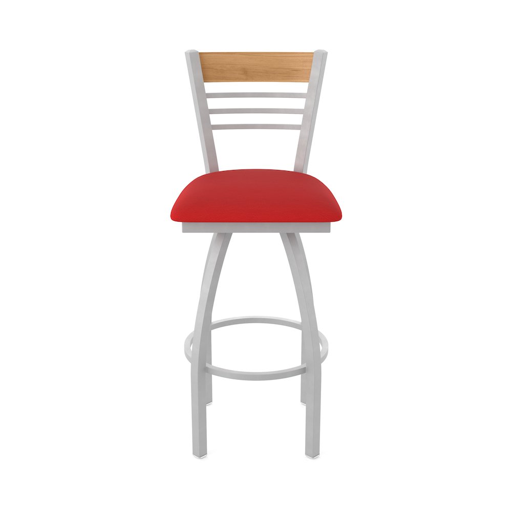 25" Swivel Counter Stool, Anodized Nickel Finish, Medium Back, Canter Red Seat. Picture 5