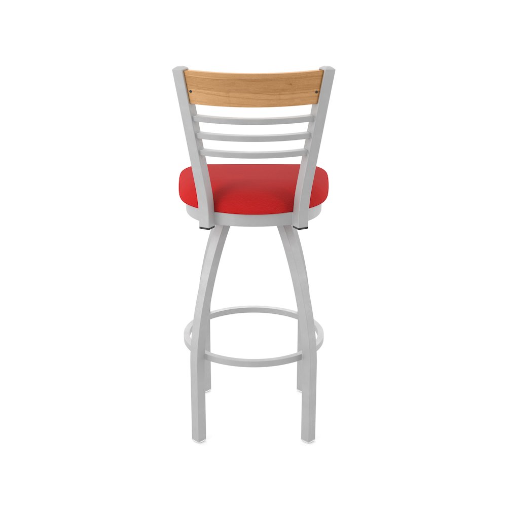 25" Swivel Counter Stool, Anodized Nickel Finish, Medium Back, Canter Red Seat. Picture 6