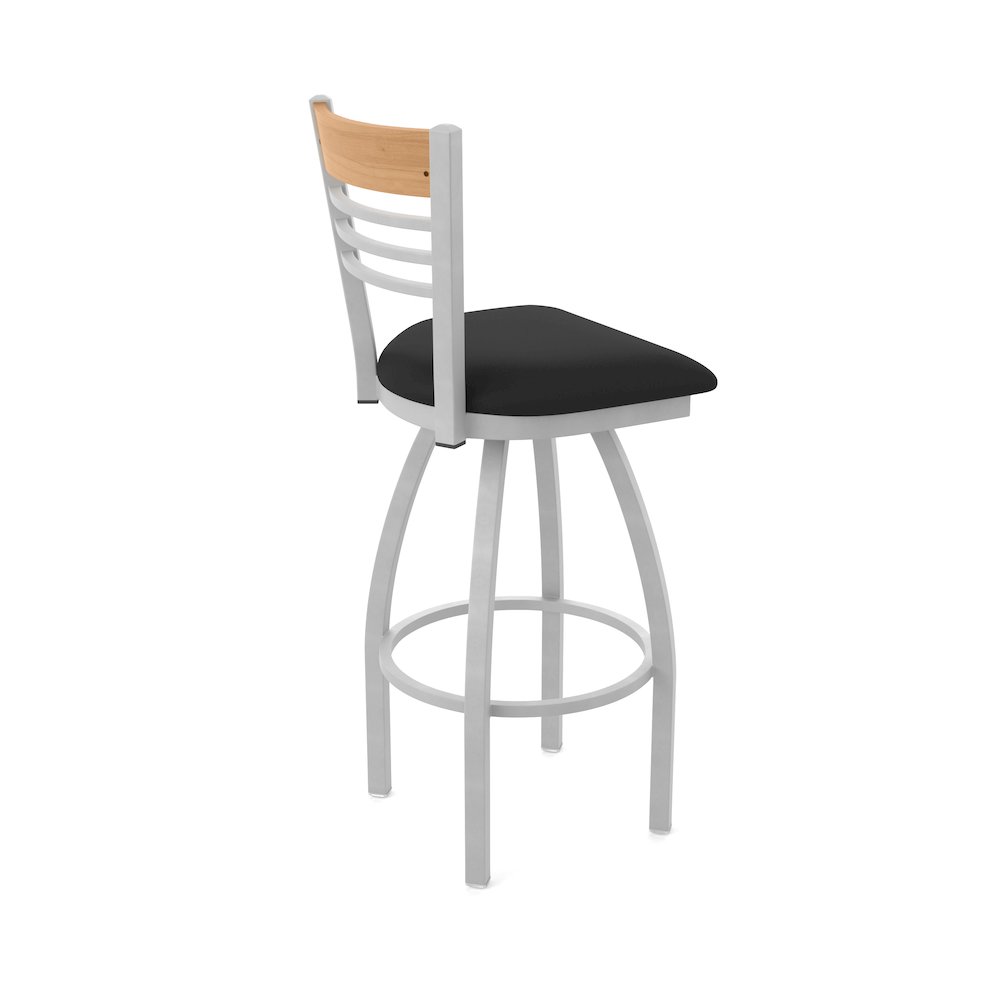 25" Swivel Counter Stool, Anodized Nickel Finish, Medium Back, Black Vinyl Seat. Picture 2
