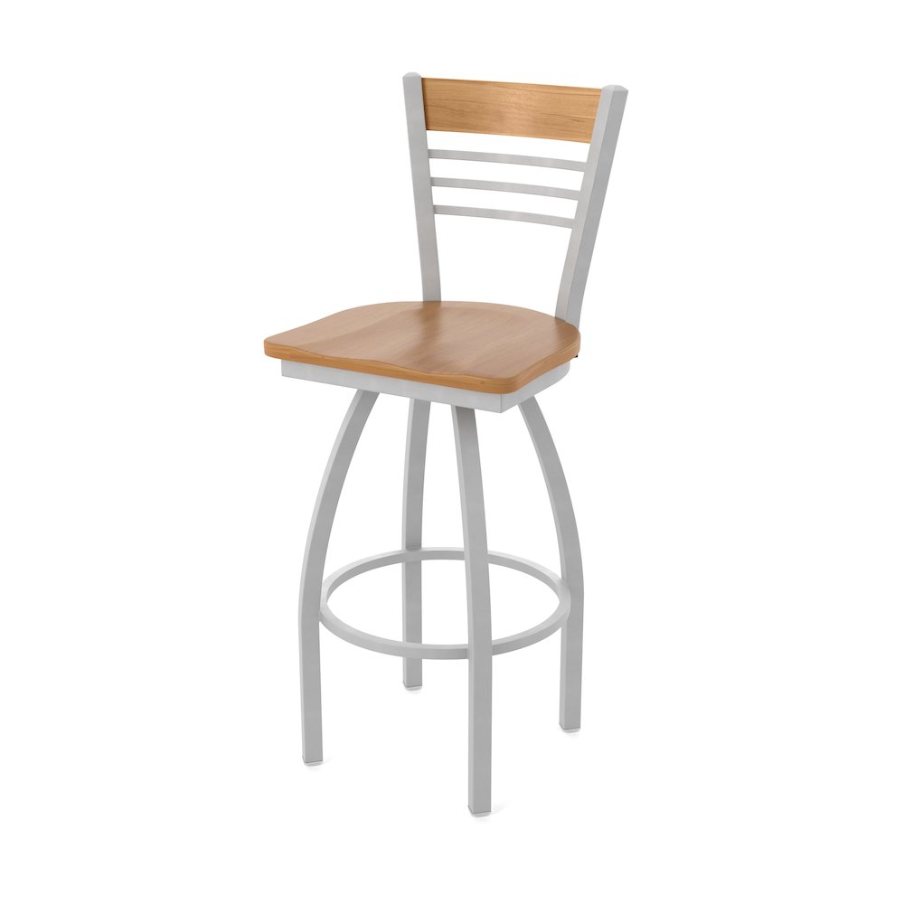 25" Swivel Counter Stool, Anodized Nickel Finish, Medium Back, Medium Maple Seat. Picture 1