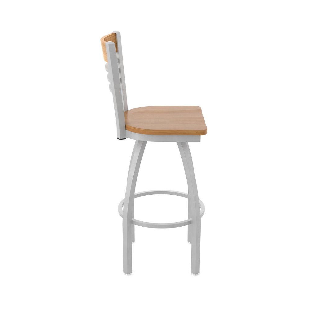 25" Swivel Counter Stool, Anodized Nickel Finish, Medium Back, Medium Maple Seat. Picture 4