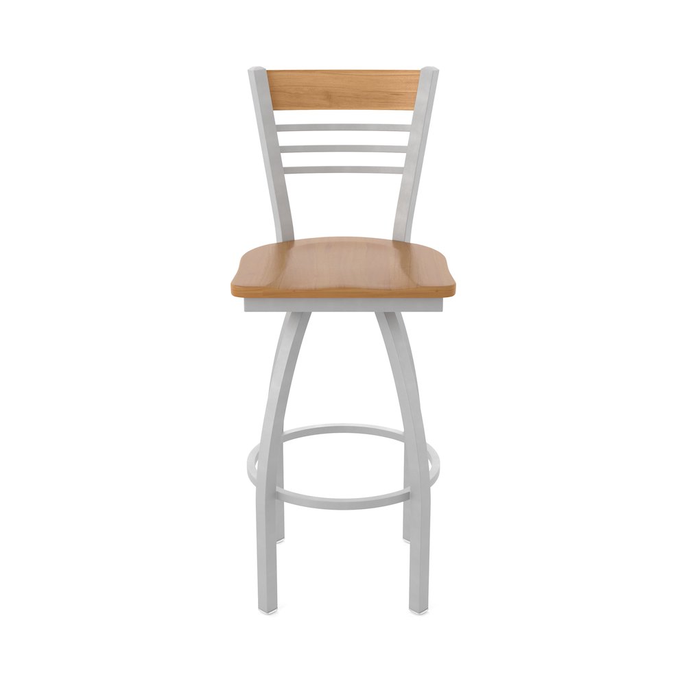 25" Swivel Counter Stool, Anodized Nickel Finish, Medium Back, Medium Maple Seat. Picture 5