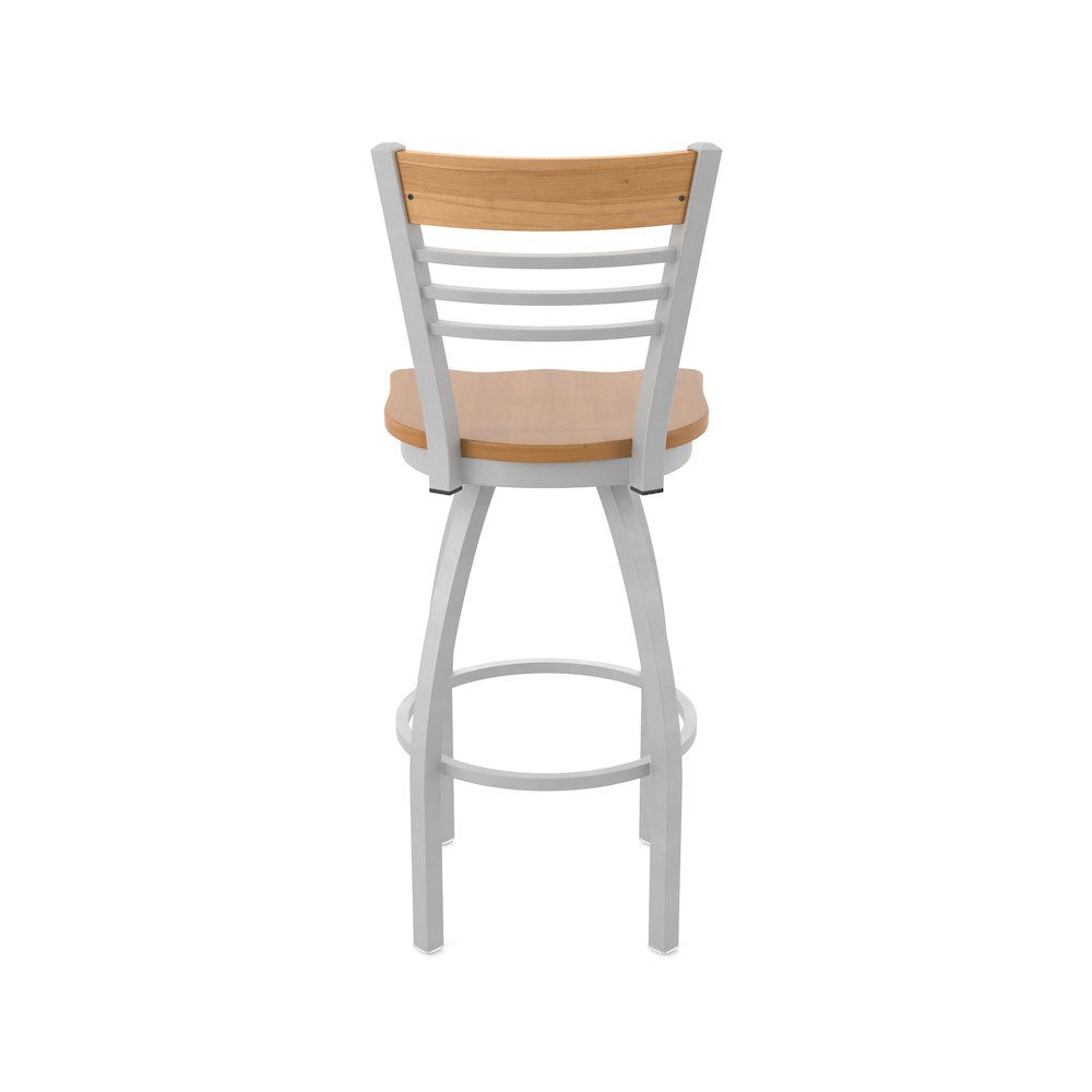 25" Swivel Counter Stool, Anodized Nickel Finish, Medium Back, Medium Maple Seat. Picture 6