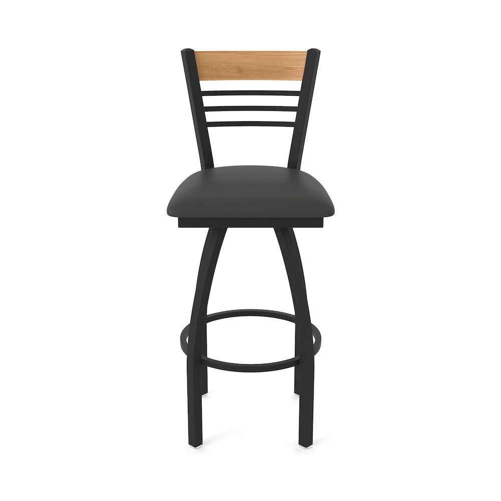 25" Swivel Counter Stool, Black Wrinkle Finish, Medium Back, Canter Iron Seat. Picture 5