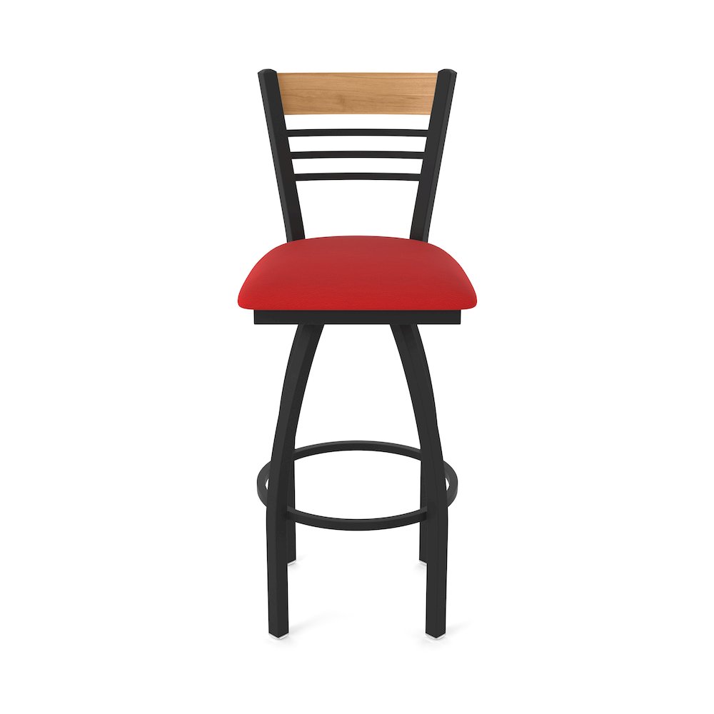 25" Swivel Counter Stool, Black Wrinkle Finish, Medium Back, Canter Red Seat. Picture 5