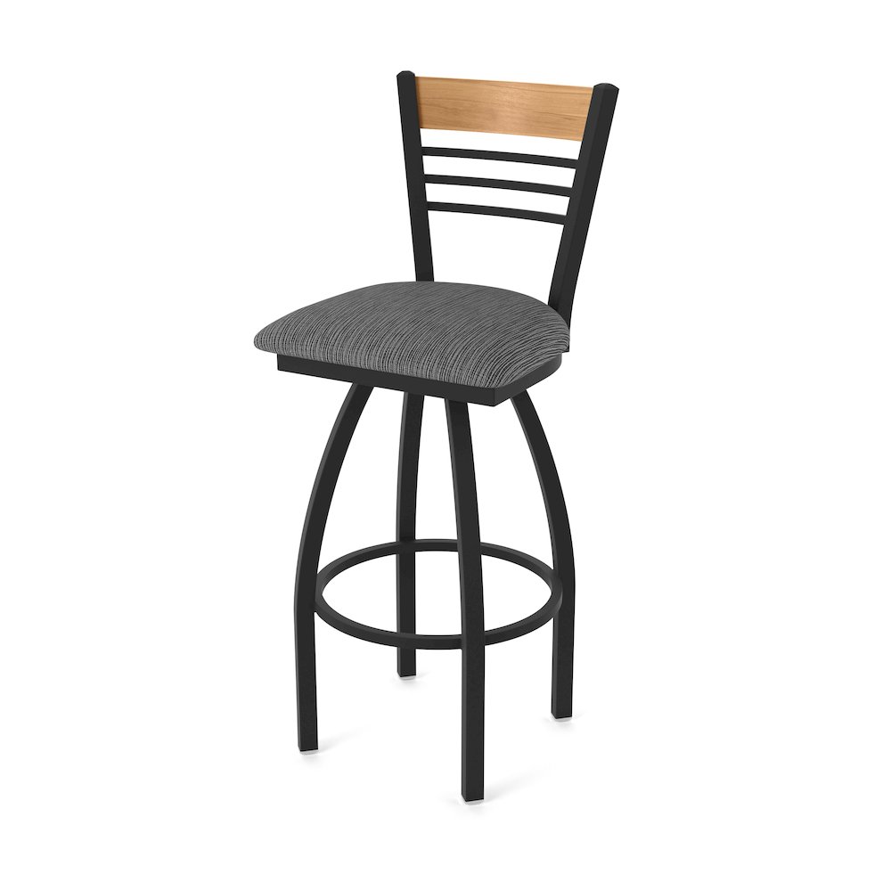 25" Swivel Counter Stool, Black Wrinkle Finish, Medium Back, Graph Coal Seat. Picture 1