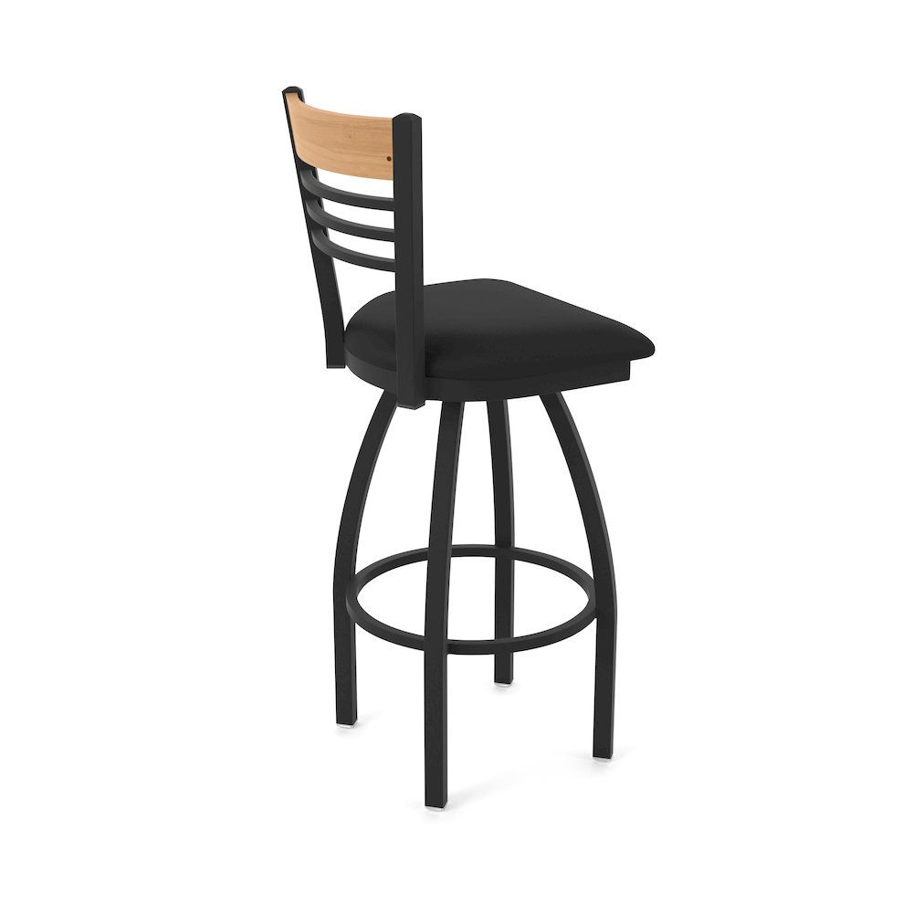 25" Swivel Counter Stool, Black Wrinkle Finish, Medium Back, Black Vinyl Seat. Picture 2