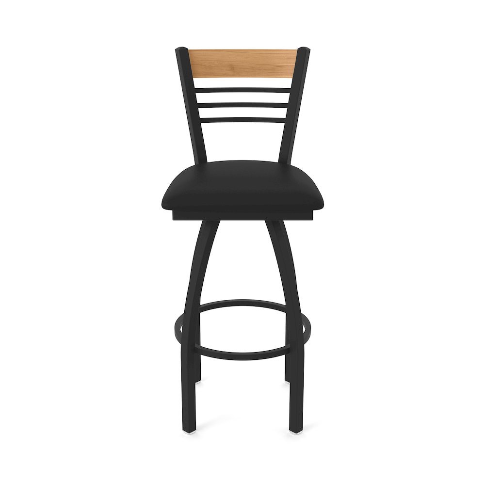 25" Swivel Counter Stool, Black Wrinkle Finish, Medium Back, Black Vinyl Seat. Picture 5