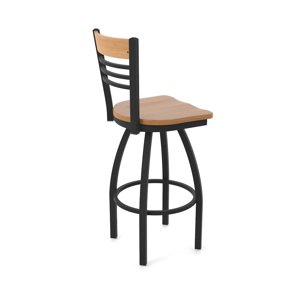 25" Swivel Counter Stool, Black Wrinkle Finish, Medium Back, Medium Maple Seat. Picture 2