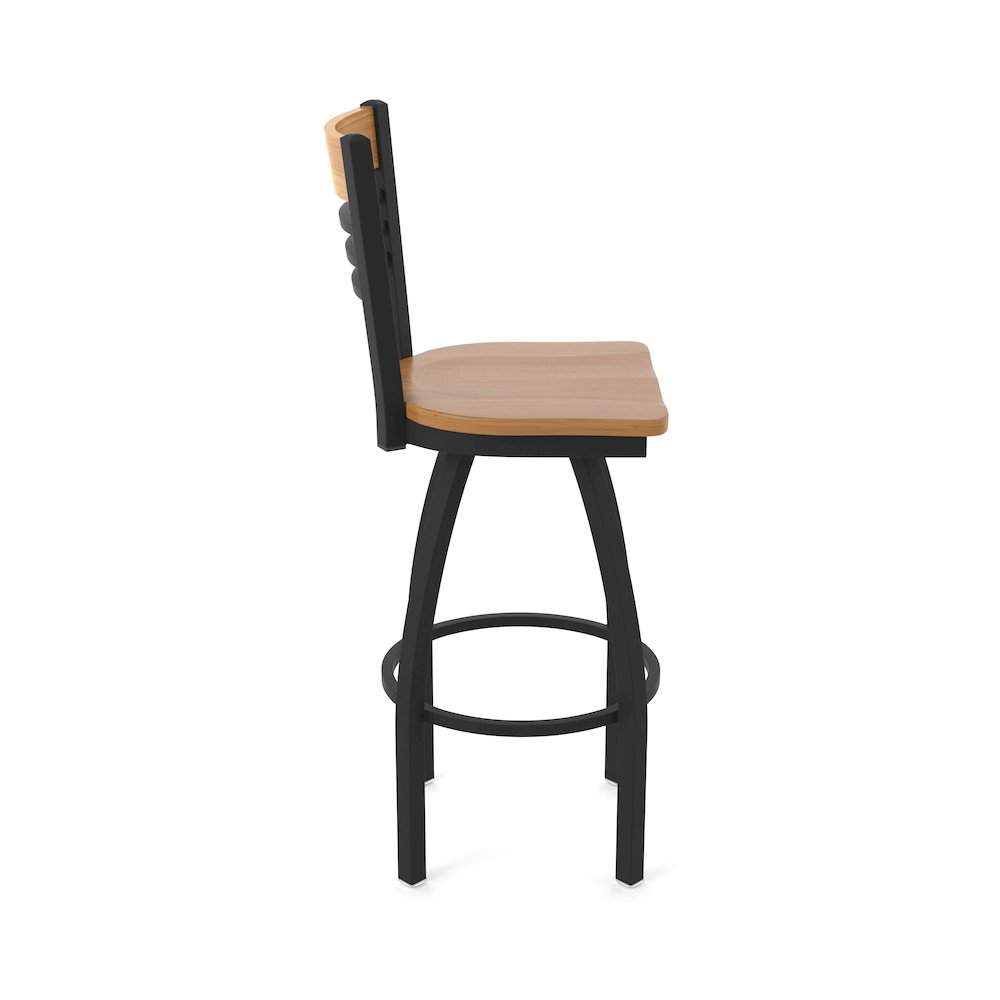 25" Swivel Counter Stool, Black Wrinkle Finish, Medium Back, Medium Maple Seat. Picture 4