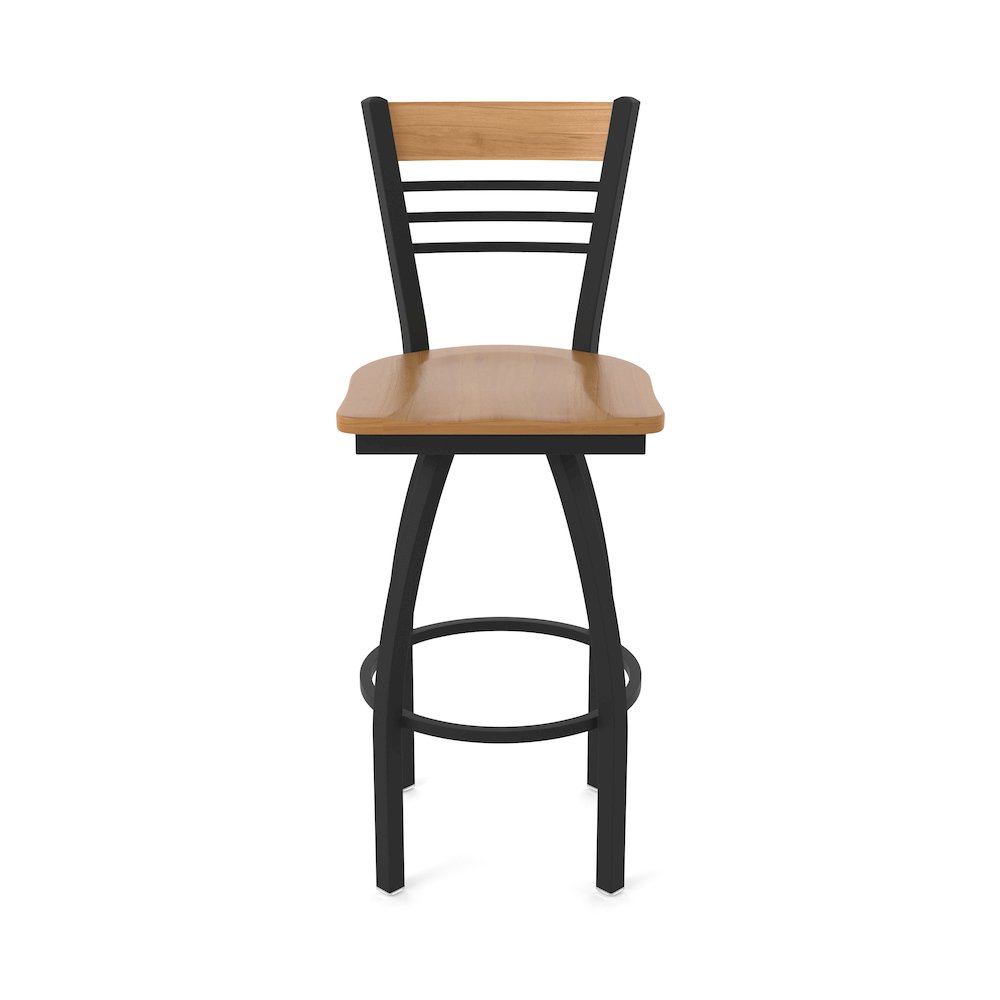 25" Swivel Counter Stool, Black Wrinkle Finish, Medium Back, Medium Maple Seat. Picture 5