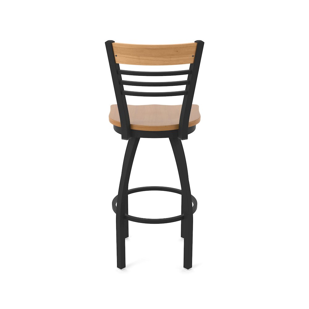 25" Swivel Counter Stool, Black Wrinkle Finish, Medium Back, Medium Maple Seat. Picture 6