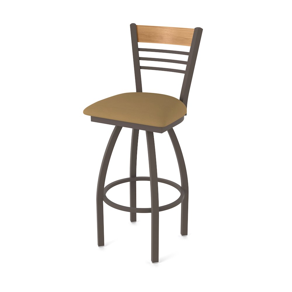 25" Swivel Counter Stool, Bronze Finish, Medium Back, Canter Saddle Seat. Picture 1