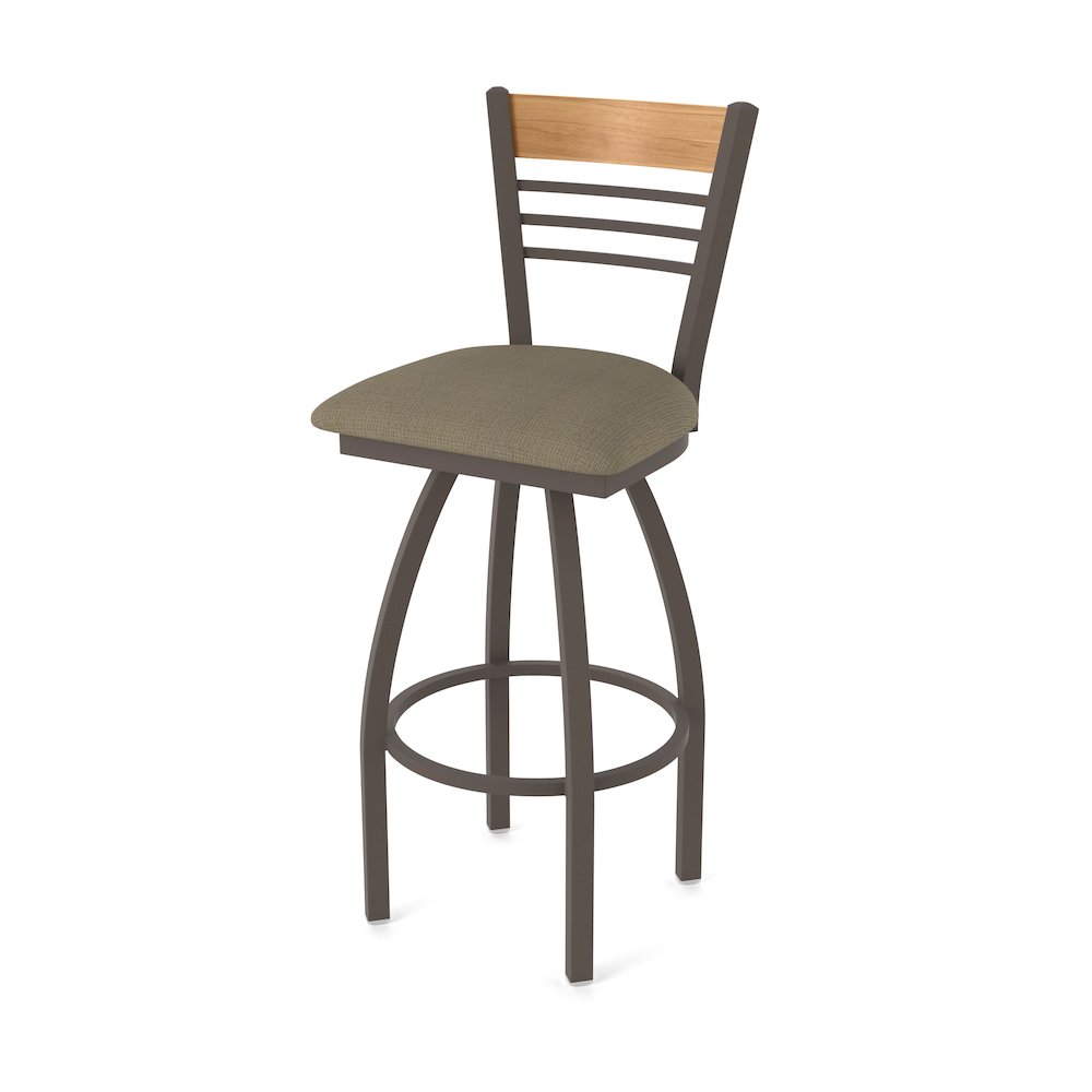 25" Swivel Counter Stool, Bronze Finish, Medium Back, Graph Cork Seat. Picture 1