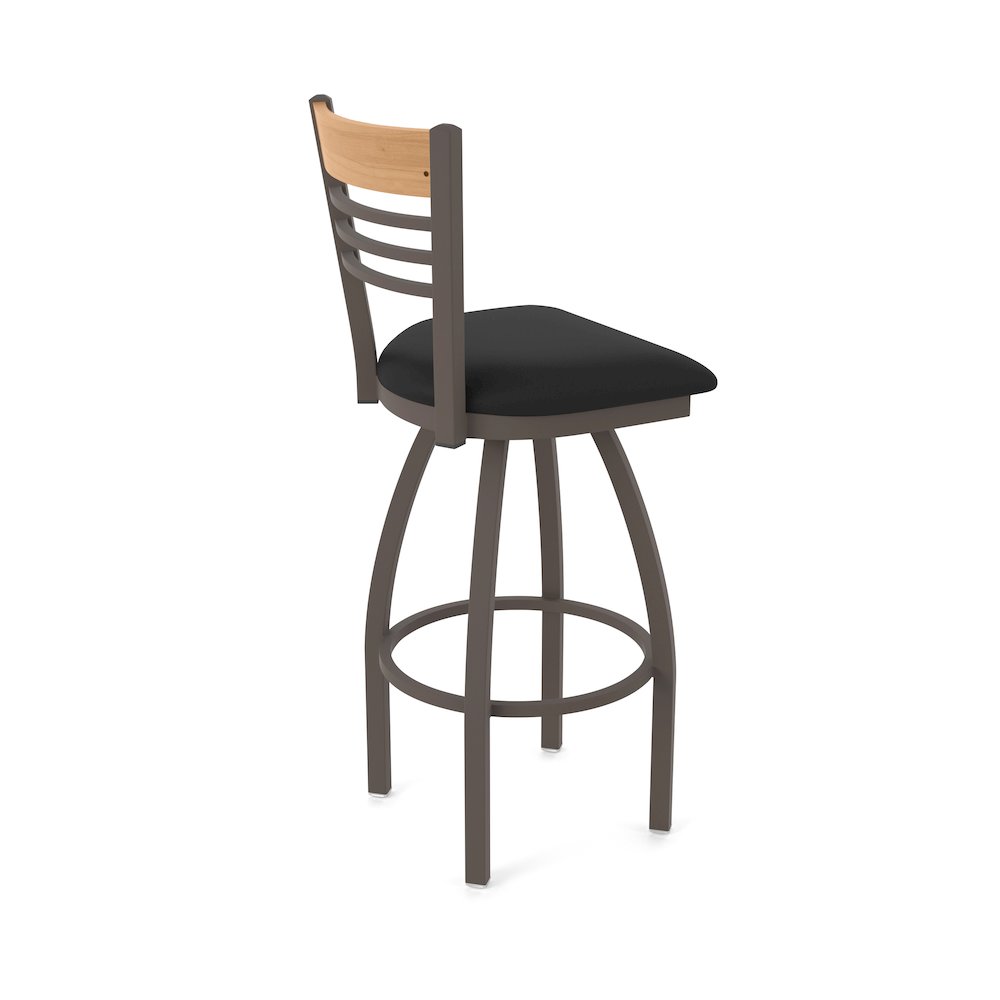 25" Swivel Counter Stool, Bronze Finish, Medium Back, Black Vinyl Seat. Picture 2