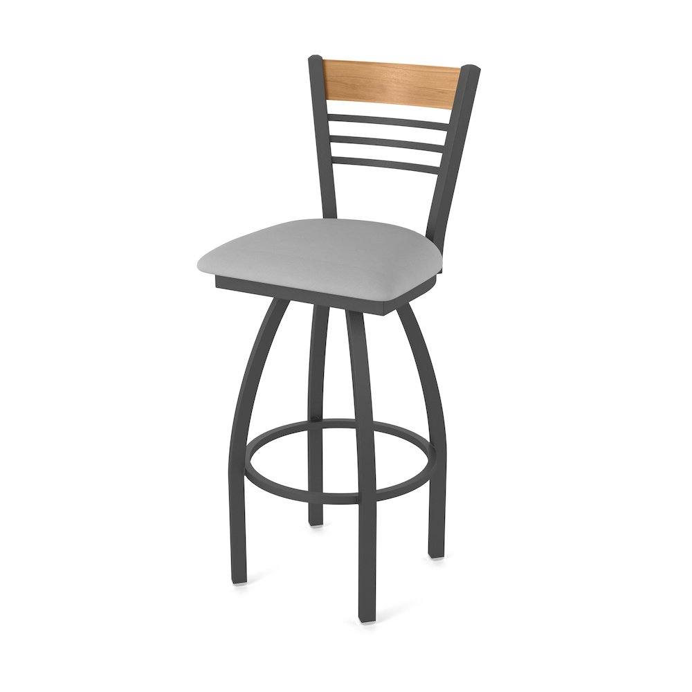 25" Swivel Counter Stool, Pewter Finish, Medium Back, Canter Folkstone Grey Seat. Picture 1