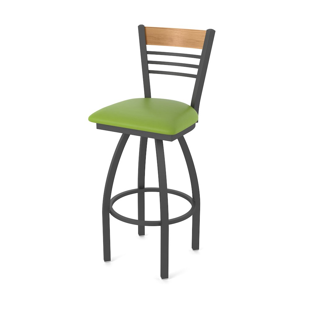 25" Swivel Counter Stool, Pewter Finish, Medium Back, Canter Kiwi Green Seat. Picture 1