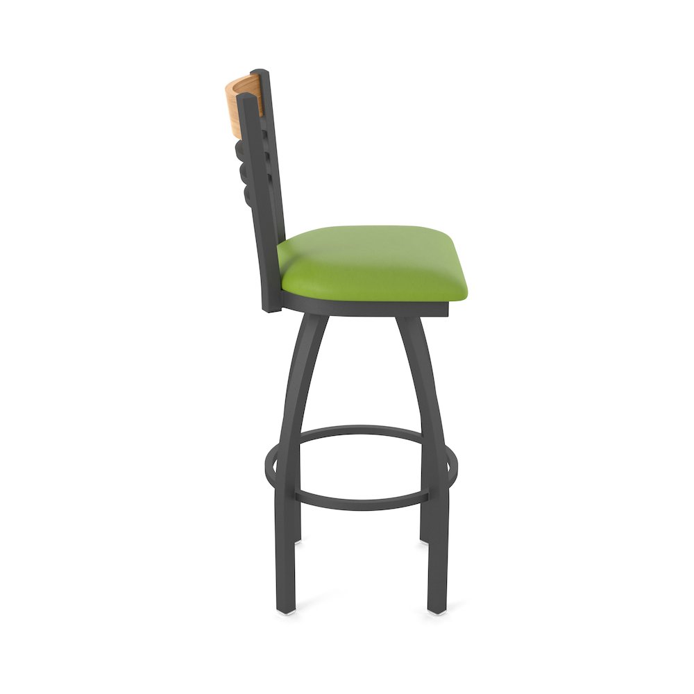 25" Swivel Counter Stool, Pewter Finish, Medium Back, Canter Kiwi Green Seat. Picture 4