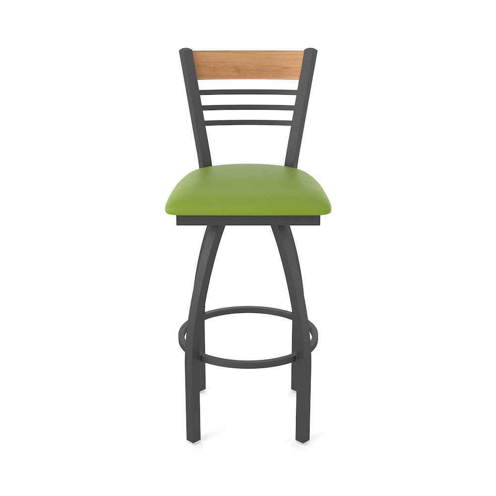 25" Swivel Counter Stool, Pewter Finish, Medium Back, Canter Kiwi Green Seat. Picture 5