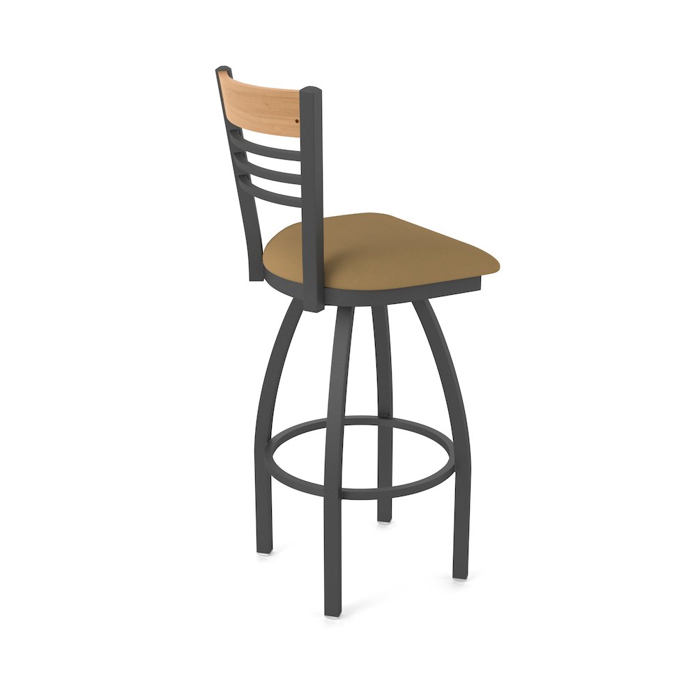 25" Swivel Counter Stool, Pewter Finish, Medium Back, Canter Saddle Seat. Picture 2