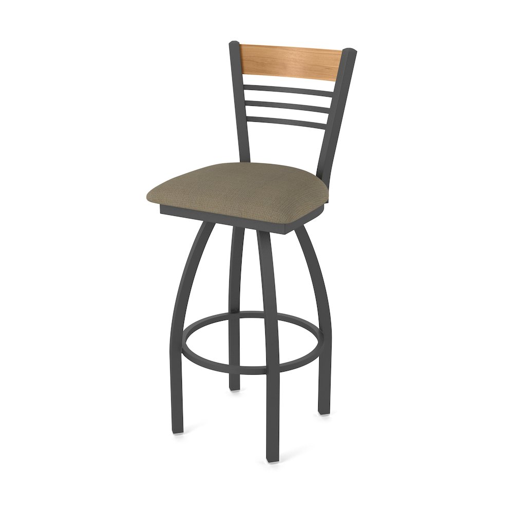 25" Swivel Counter Stool, Pewter Finish, Medium Back, Graph Cork Seat. Picture 1
