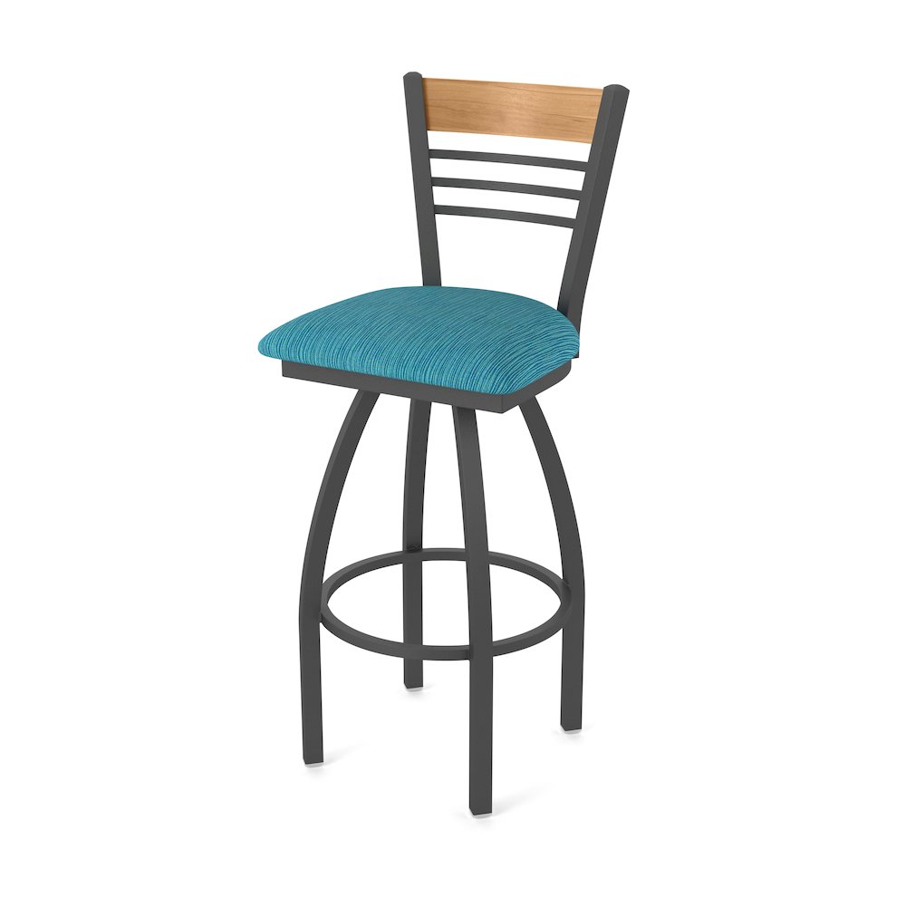 25" Swivel Counter Stool, Pewter Finish, Medium Back, Graph Tidal Seat. Picture 1