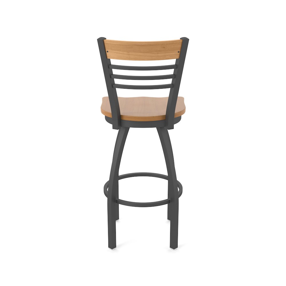 25" Swivel Counter Stool, Pewter Finish, Medium Back, Medium Maple Seat. Picture 6