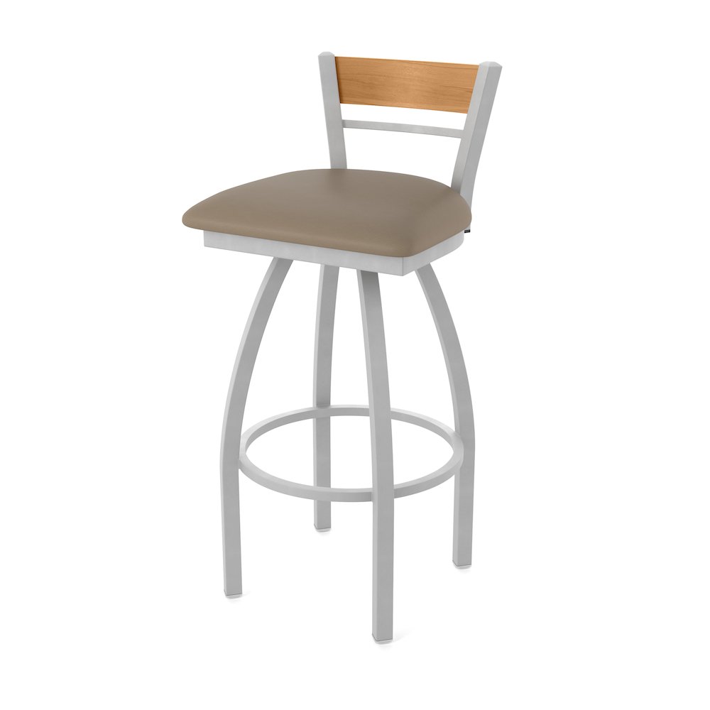 25" Swivel Counter Stool, Anodized Nickel Finish, Medium Back, Canter Earth Seat. Picture 1