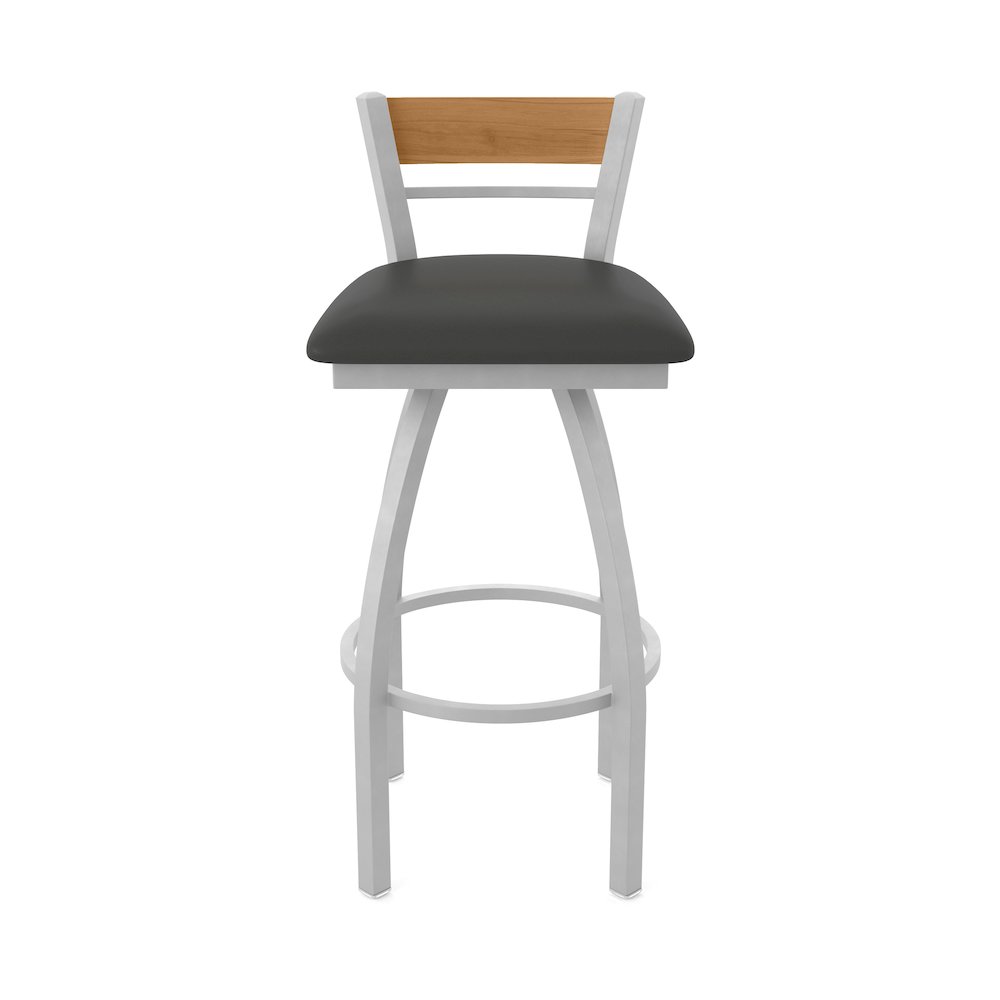 25" Swivel Counter Stool, Anodized Nickel Finish, Medium Back, Canter Iron Seat. Picture 5
