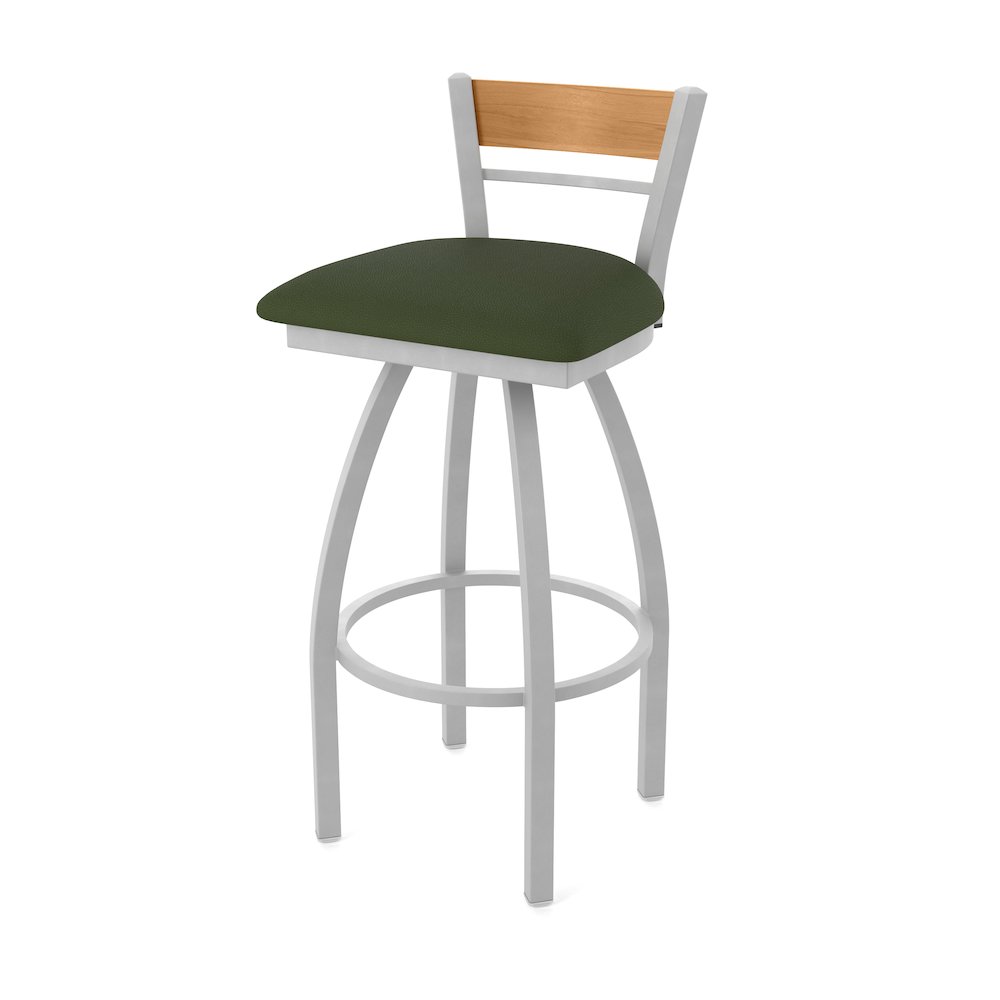 25" Swivel Counter Stool, Anodized Nickel Finish, Medium Back, Canter Pine Seat. Picture 1