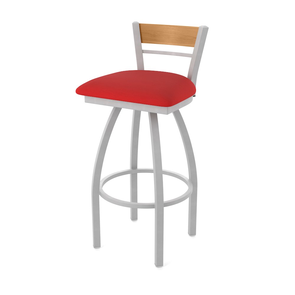 25" Swivel Counter Stool, Anodized Nickel Finish, Medium Back, Canter Red Seat. Picture 1