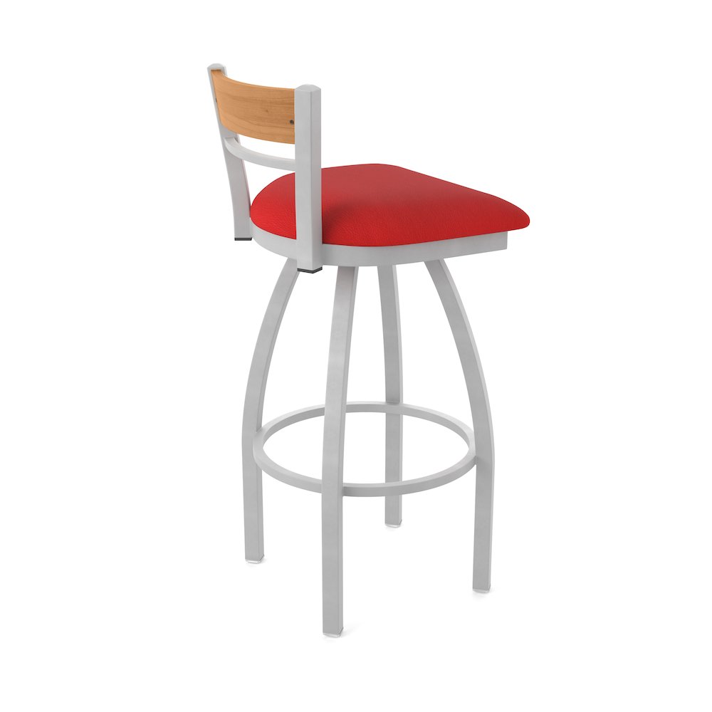 25" Swivel Counter Stool, Anodized Nickel Finish, Medium Back, Canter Red Seat. Picture 2