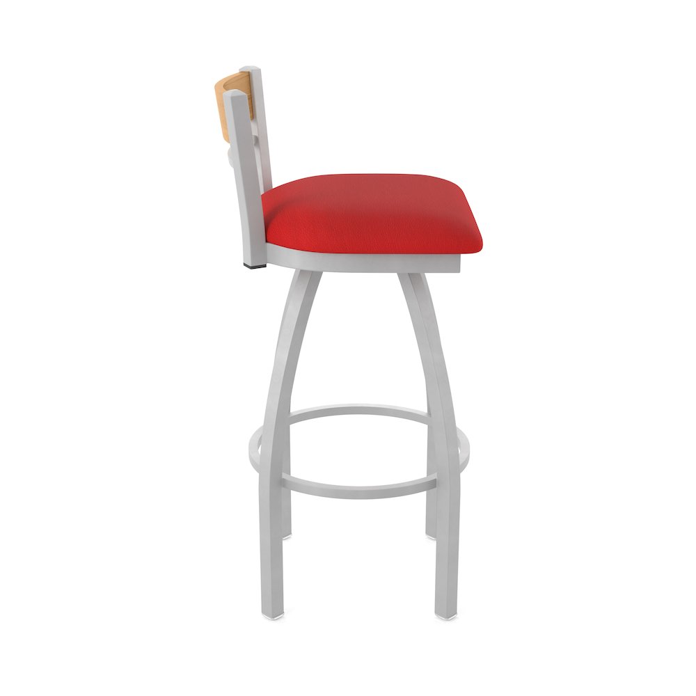 25" Swivel Counter Stool, Anodized Nickel Finish, Medium Back, Canter Red Seat. Picture 4