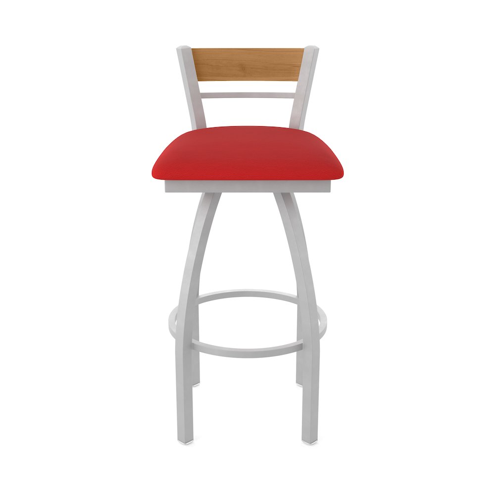 25" Swivel Counter Stool, Anodized Nickel Finish, Medium Back, Canter Red Seat. Picture 5
