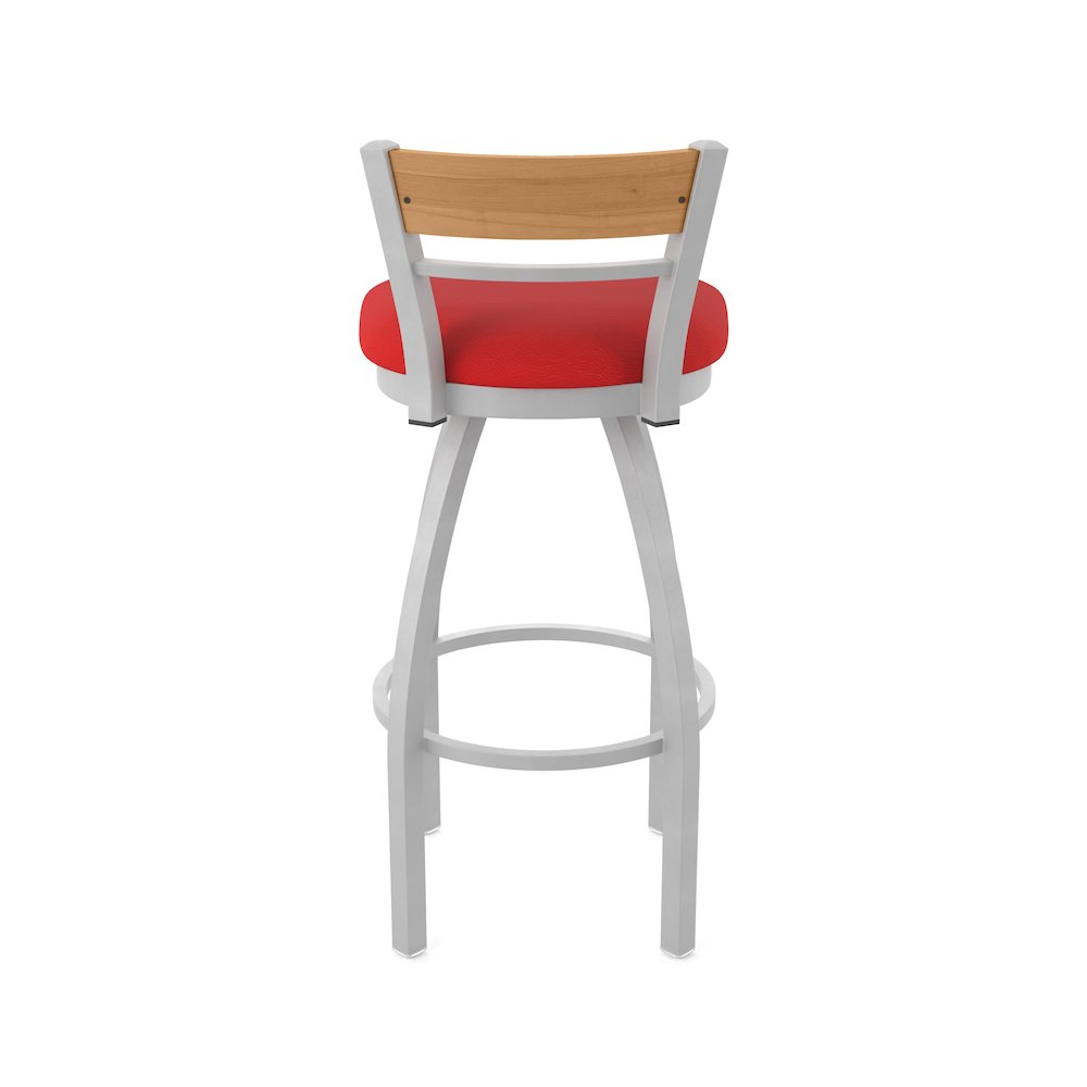 25" Swivel Counter Stool, Anodized Nickel Finish, Medium Back, Canter Red Seat. Picture 6