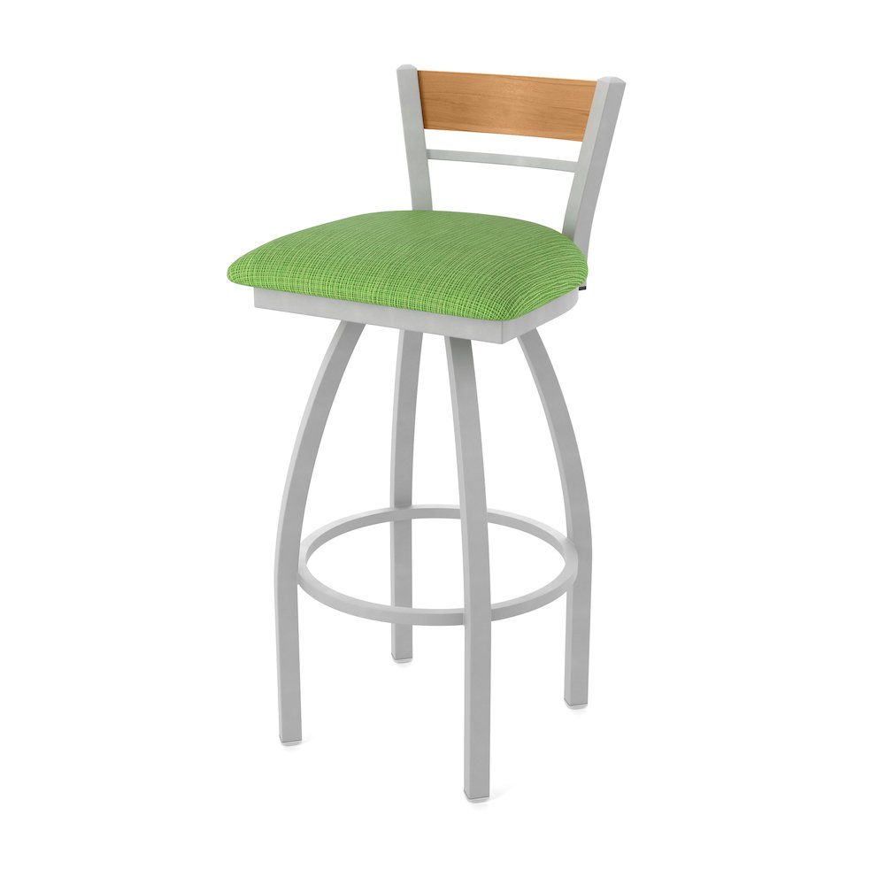 25" Swivel Counter Stool, Anodized Nickel Finish, Medium Back, Graph Parrot Seat. Picture 1