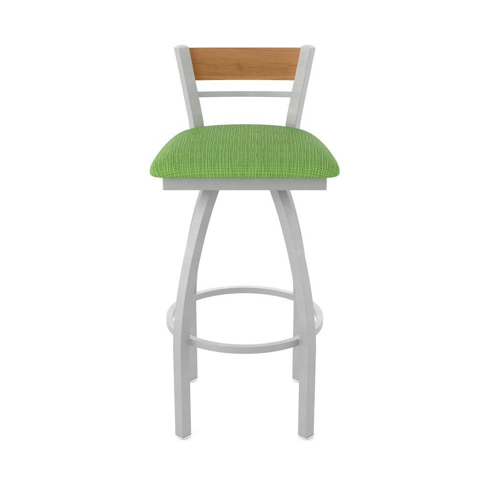 25" Swivel Counter Stool, Anodized Nickel Finish, Medium Back, Graph Parrot Seat. Picture 5