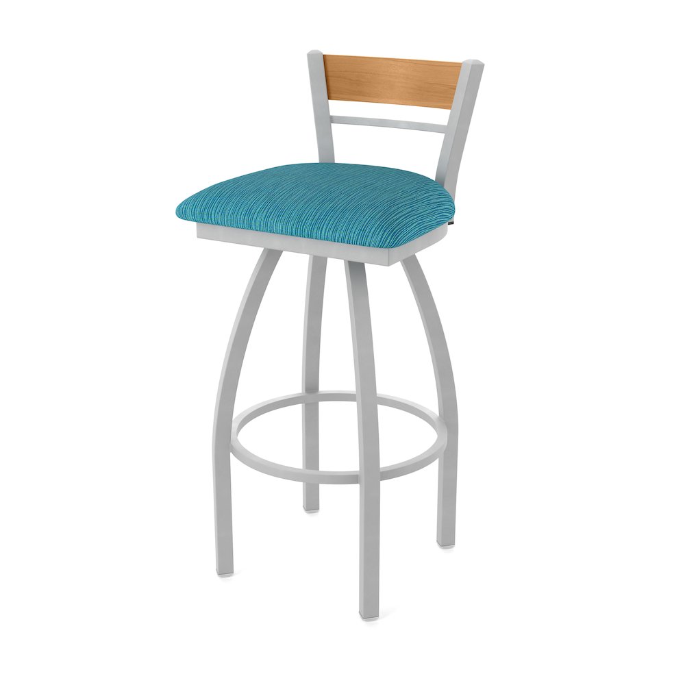25" Swivel Counter Stool, Anodized Nickel Finish, Medium Back, Graph Tidal Seat. Picture 1