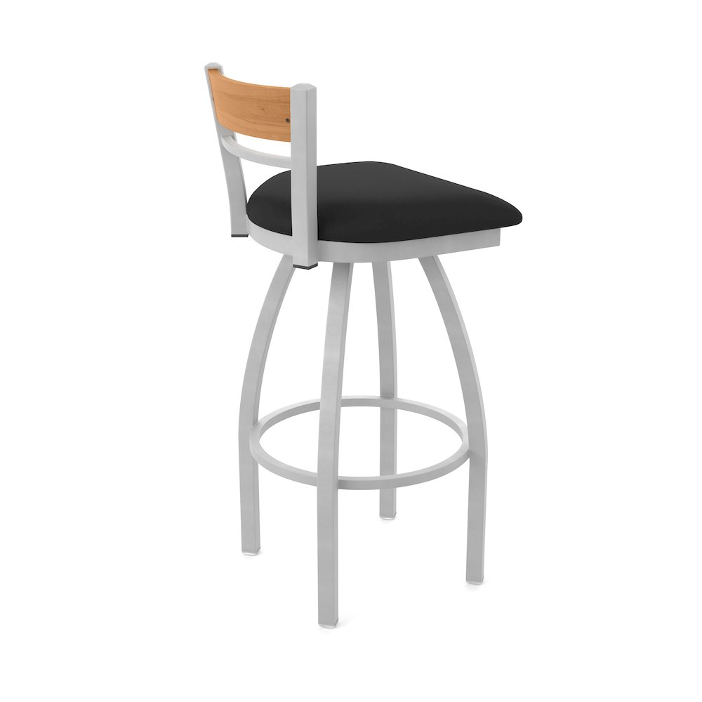 25" Swivel Counter Stool, Anodized Nickel Finish, Medium Back, Black Vinyl Seat. Picture 2