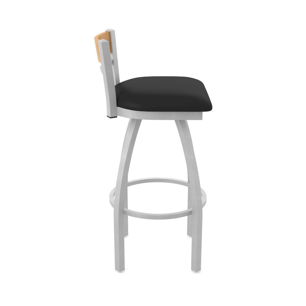 25" Swivel Counter Stool, Anodized Nickel Finish, Medium Back, Black Vinyl Seat. Picture 4