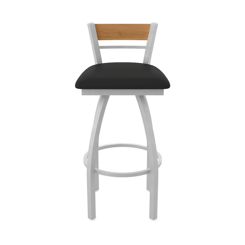 25" Swivel Counter Stool, Anodized Nickel Finish, Medium Back, Black Vinyl Seat. Picture 5