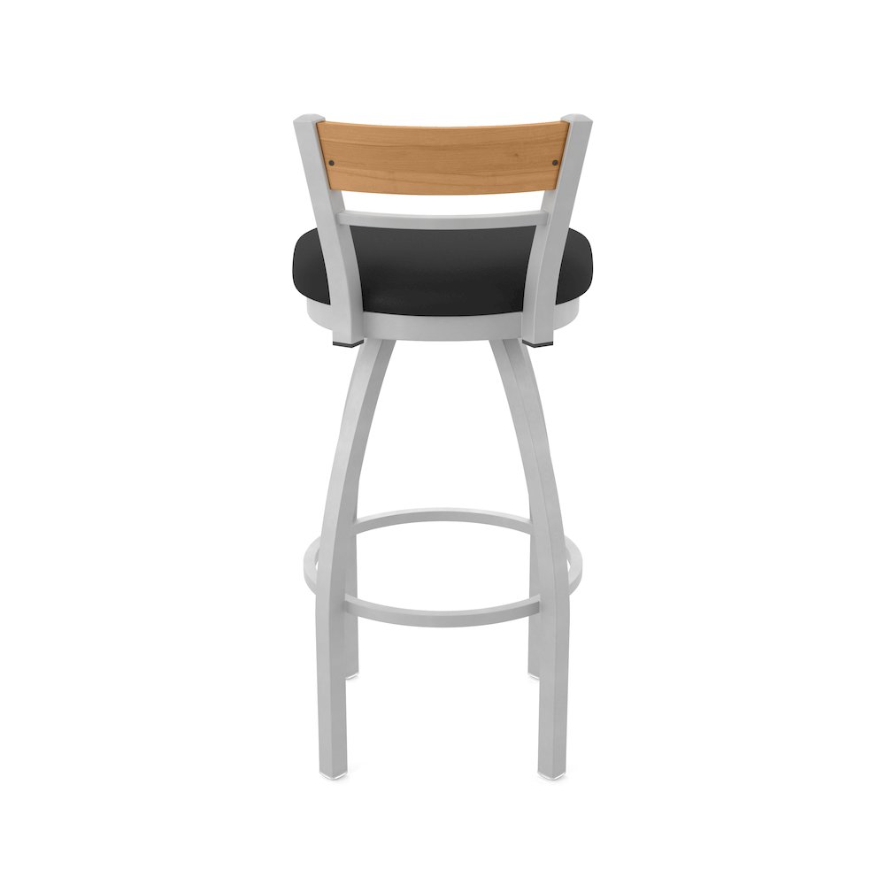 25" Swivel Counter Stool, Anodized Nickel Finish, Medium Back, Black Vinyl Seat. Picture 6