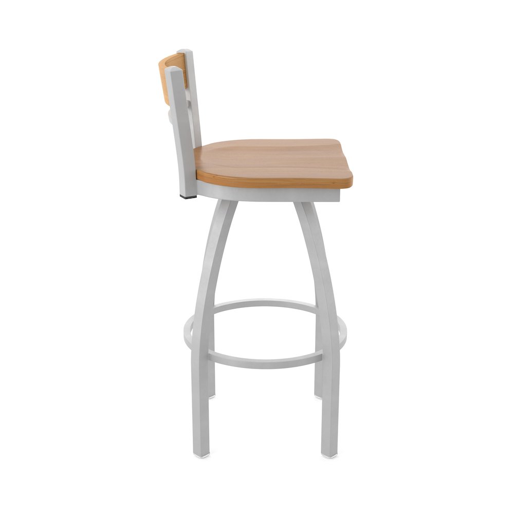 25" Swivel Counter Stool, Anodized Nickel Finish, Medium Back, Medium Maple Seat. Picture 4