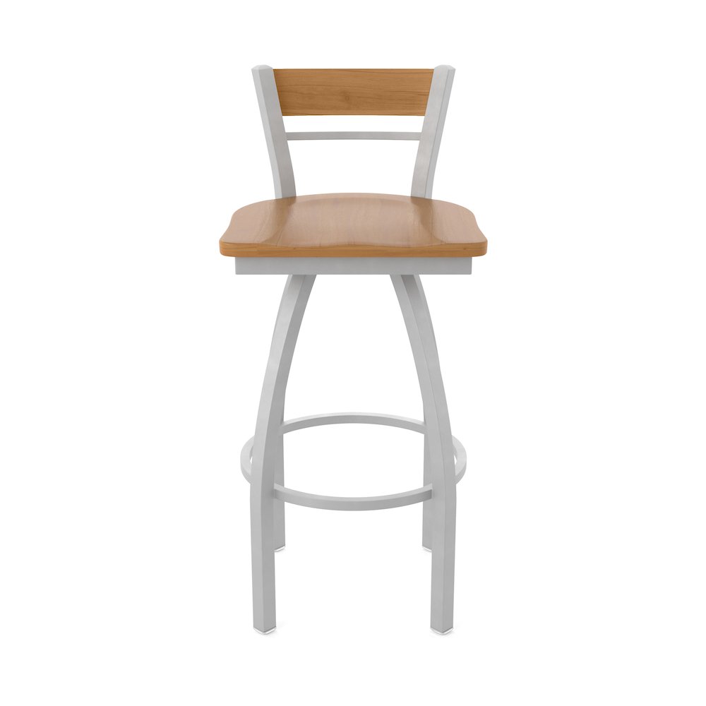 25" Swivel Counter Stool, Anodized Nickel Finish, Medium Back, Medium Maple Seat. Picture 5