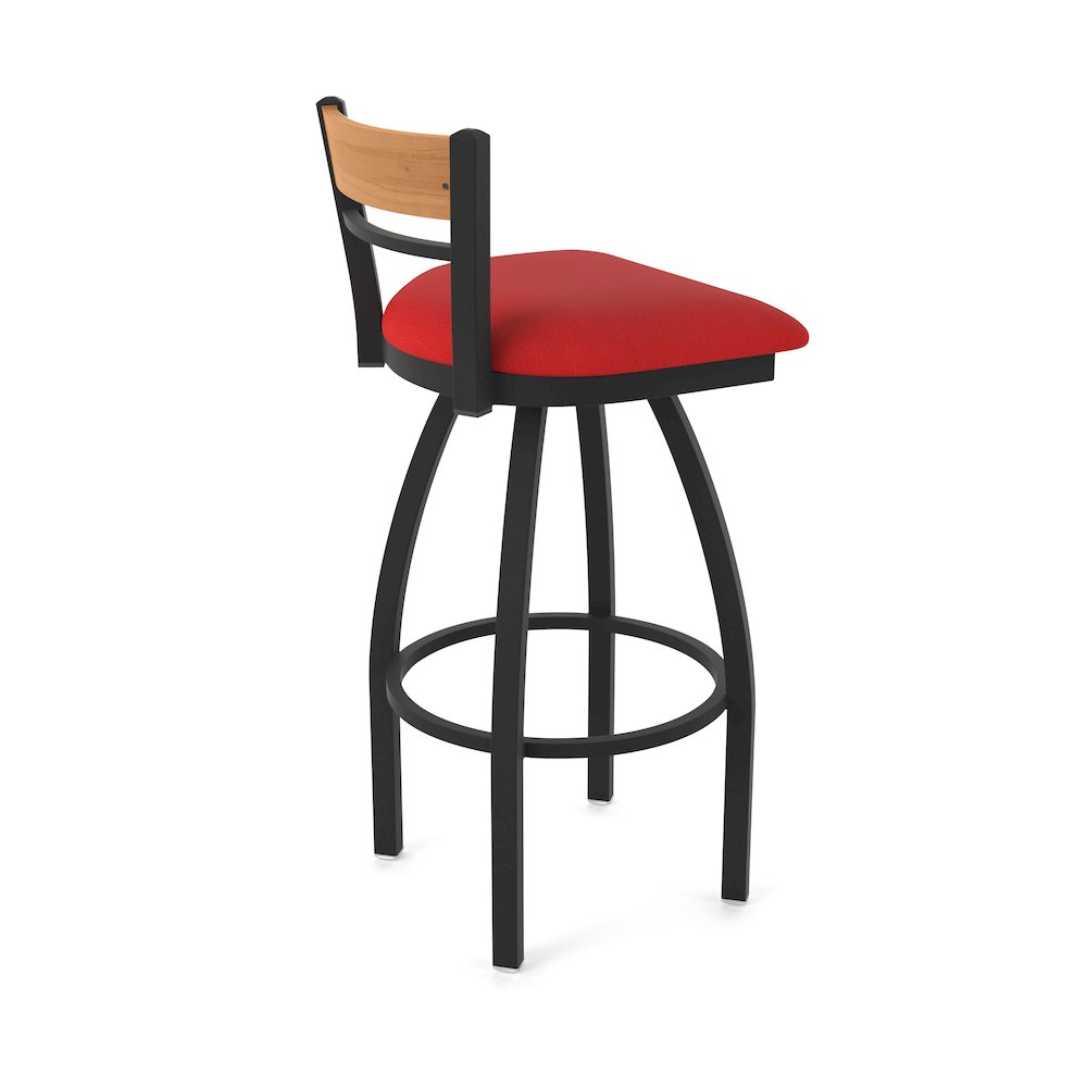 25" Swivel Counter Stool, Black Wrinkle Finish, Medium Back, Canter Red Seat. Picture 2