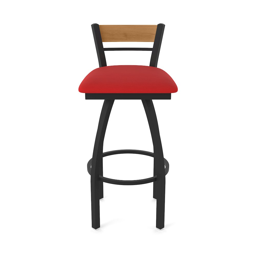 25" Swivel Counter Stool, Black Wrinkle Finish, Medium Back, Canter Red Seat. Picture 5
