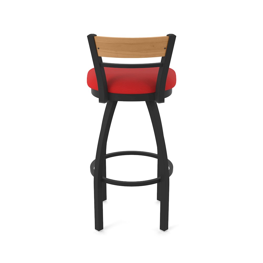 25" Swivel Counter Stool, Black Wrinkle Finish, Medium Back, Canter Red Seat. Picture 6