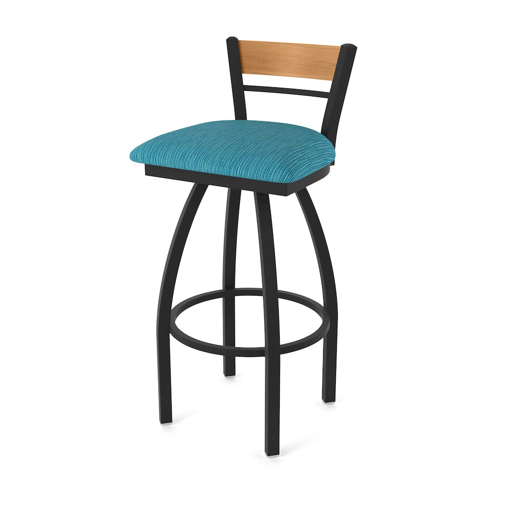 25" Swivel Counter Stool, Black Wrinkle Finish, Medium Back, Graph Tidal Seat. Picture 1